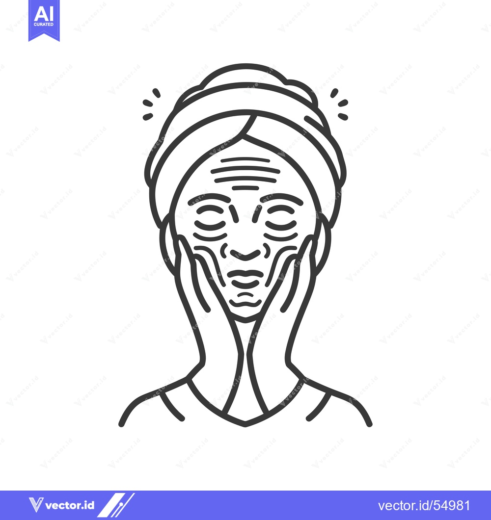 Premium Vector of Line art illustration of a woman with wrinkles on her face, holding he