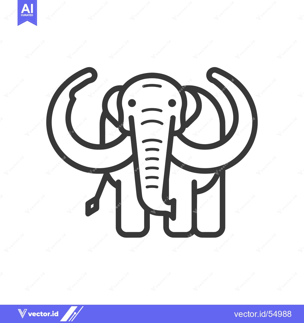 Premium Vector of Line art illustration of a woolly mammoth with large tusks
