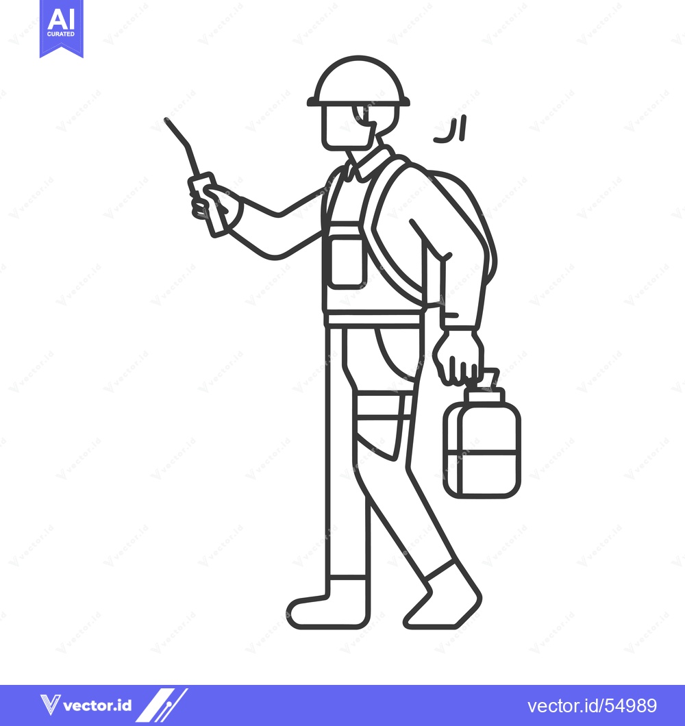 Premium Vector dari Line art illustration of a worker holding a sprayer and walking