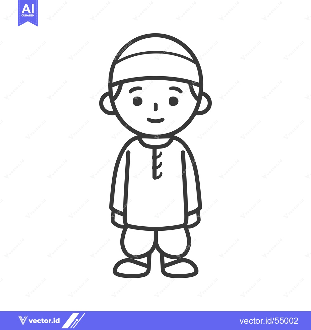 Premium Vector dari Line Art Illustration of a Young Boy Wearing a Traditional Muslim Hat