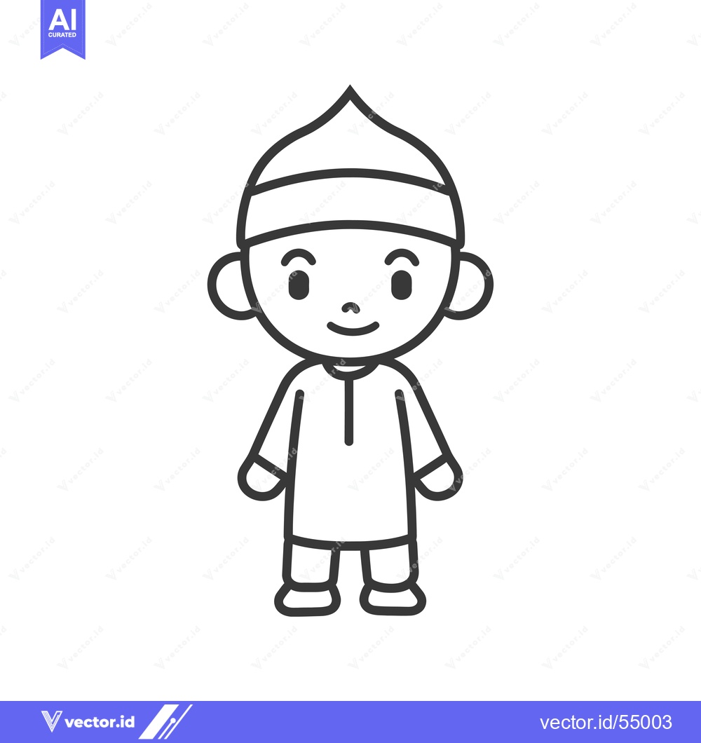Premium Vector dari Line Art Illustration of a Young Boy Wearing Traditional Islamic Cloth