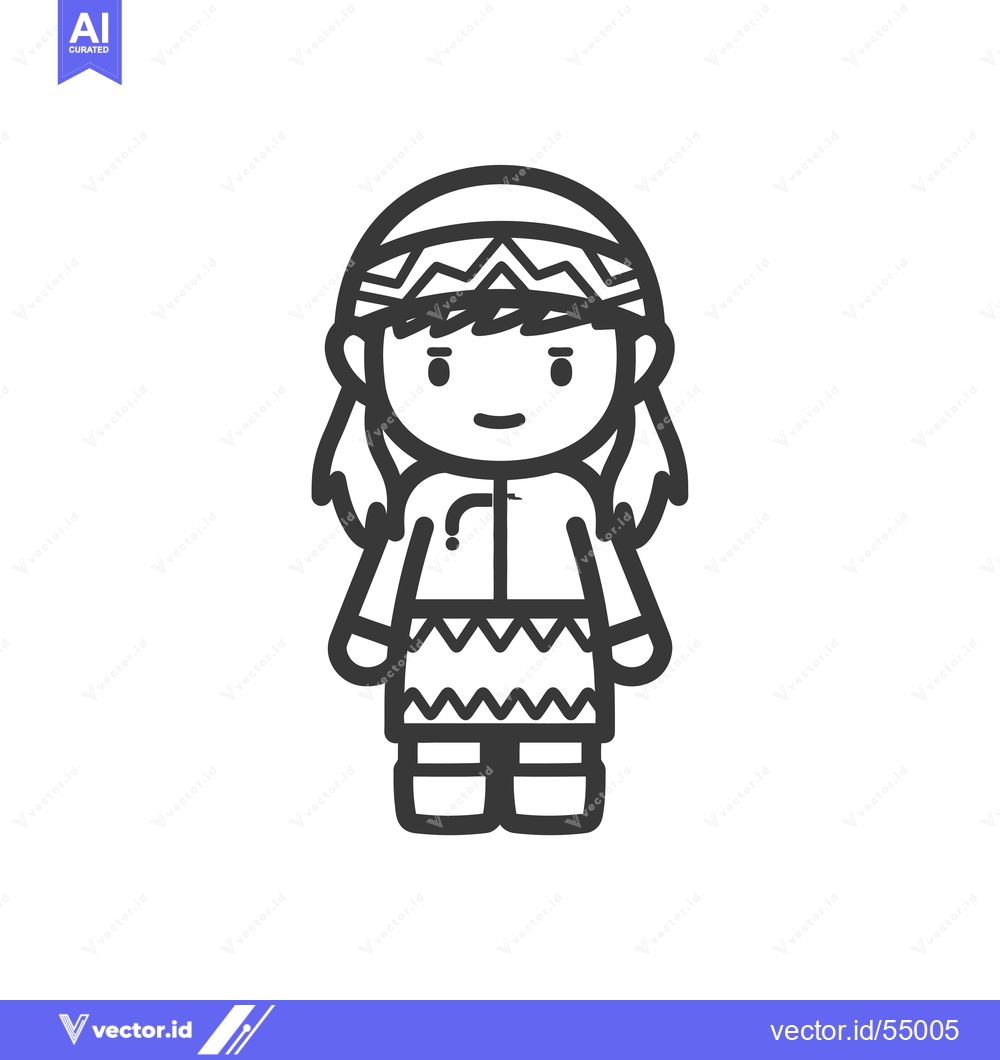 Premium Vector dari Line art illustration of a young girl wearing traditional clothing