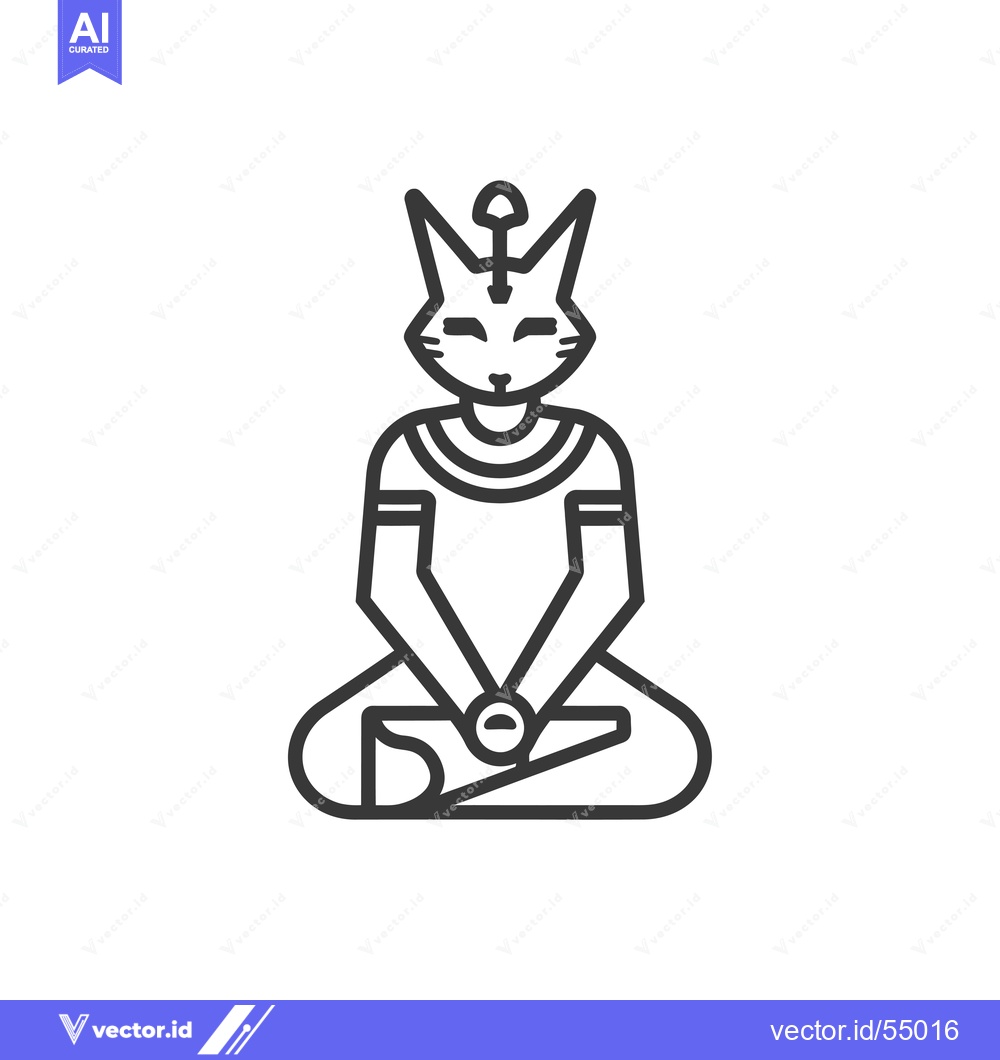 Premium Vector of Line Art Illustration of Bastet, the Egyptian Goddess with a Cat Head