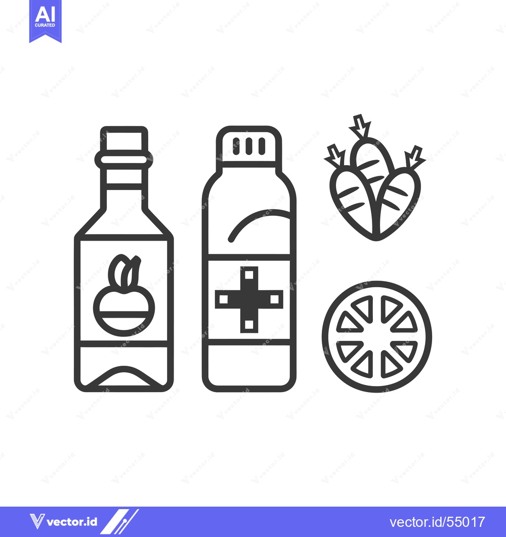 Premium Vector dari Line Art Illustration of Bottles, Carrots, and a Slice of Orange