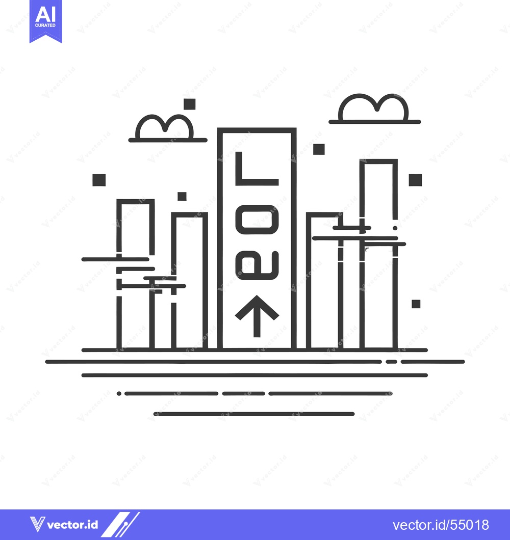 Premium Vector dari Line Art Illustration of Buildings with an Upward Arrow in the Center