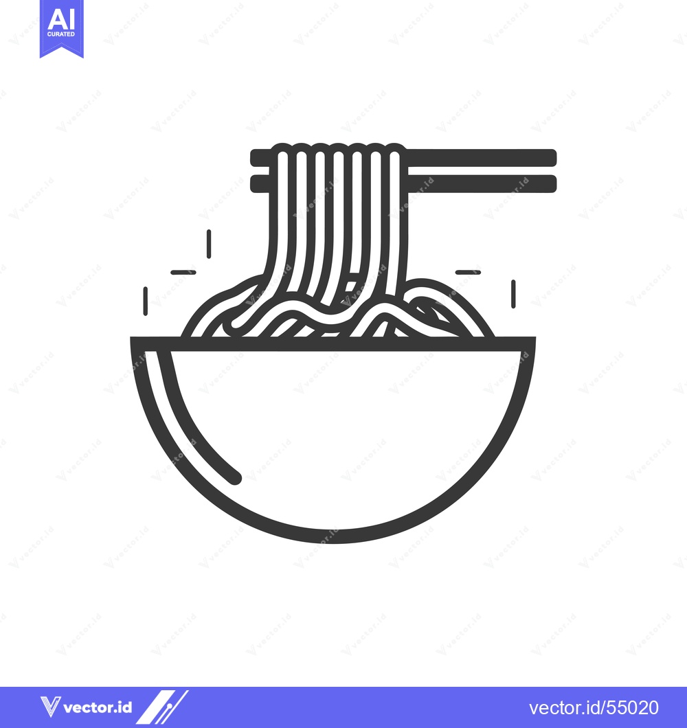 Premium Vector of Line art illustration of chopsticks lifting noodles from a bowl
