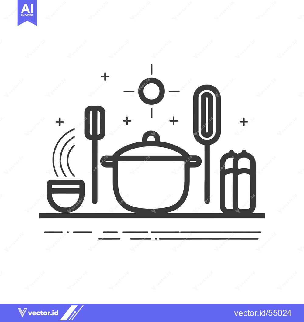 Premium Vector dari Line Art Illustration of Cooking Utensils and Ingredients