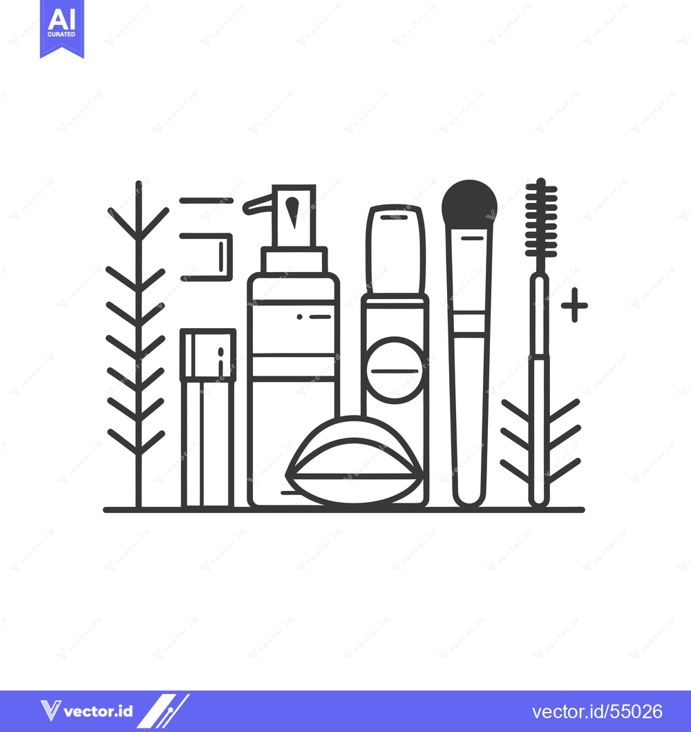 Premium Vector of Line Art Illustration of Cosmetic Products with Branches
