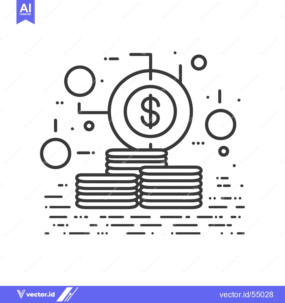 Premium Vector of Line Art Illustration of Dollar Sign Coin Stack with Abstract Backgrou
