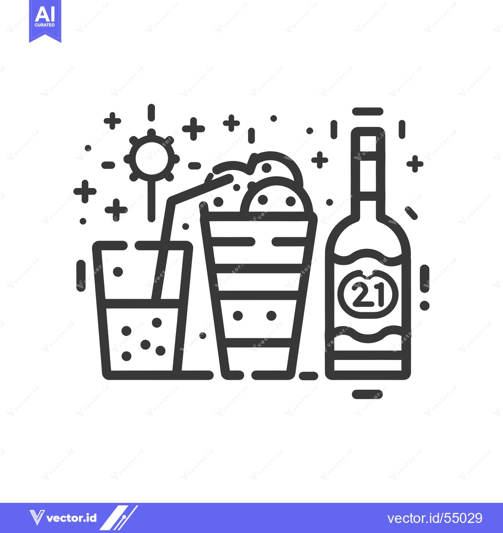 Premium Vector dari Line Art Illustration Of Drinks And A Bottle With A 21 On It 12120