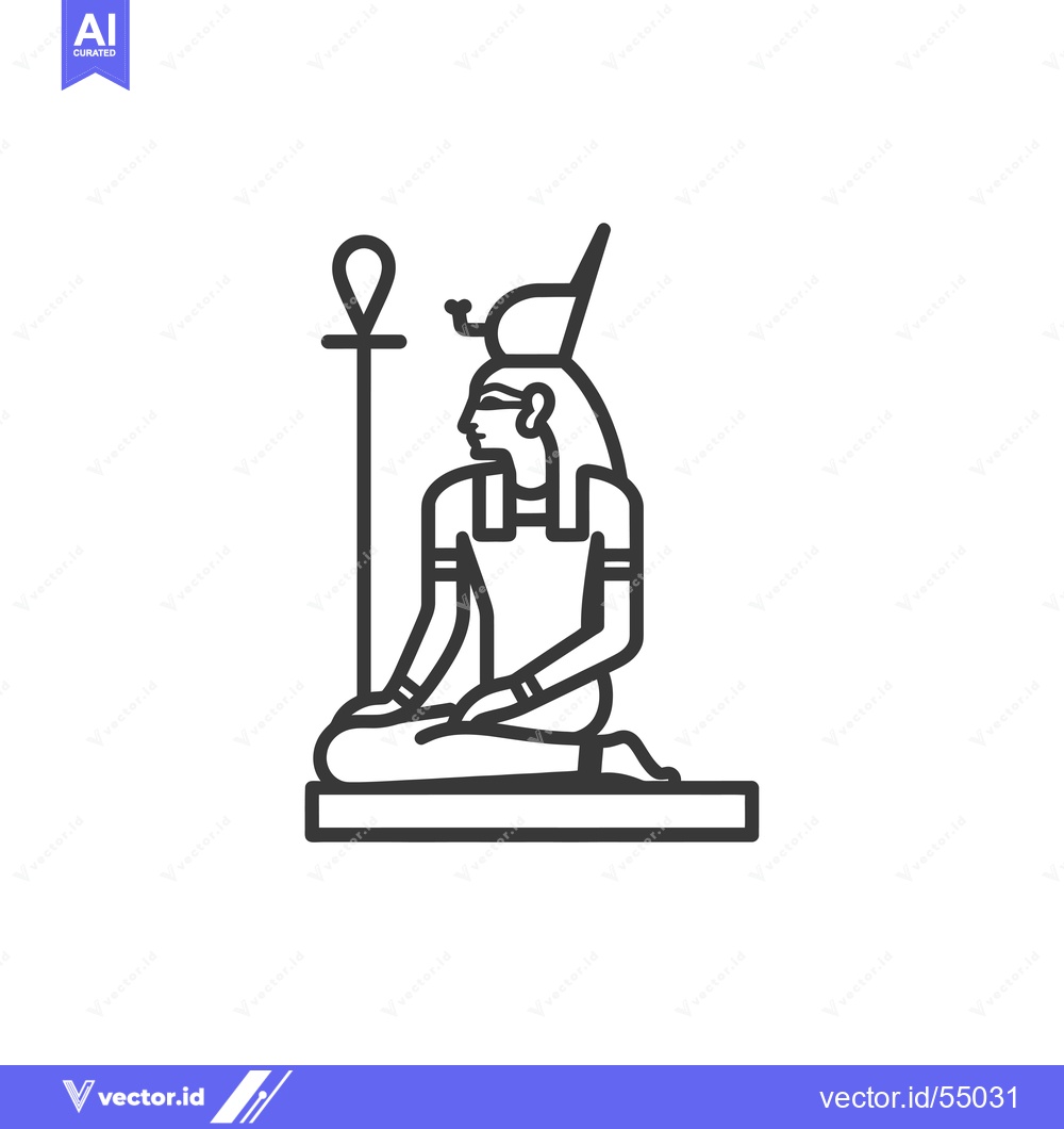 Premium Vector of Line Art Illustration of Egyptian Goddess Isis Sitting with Ankh Symbo