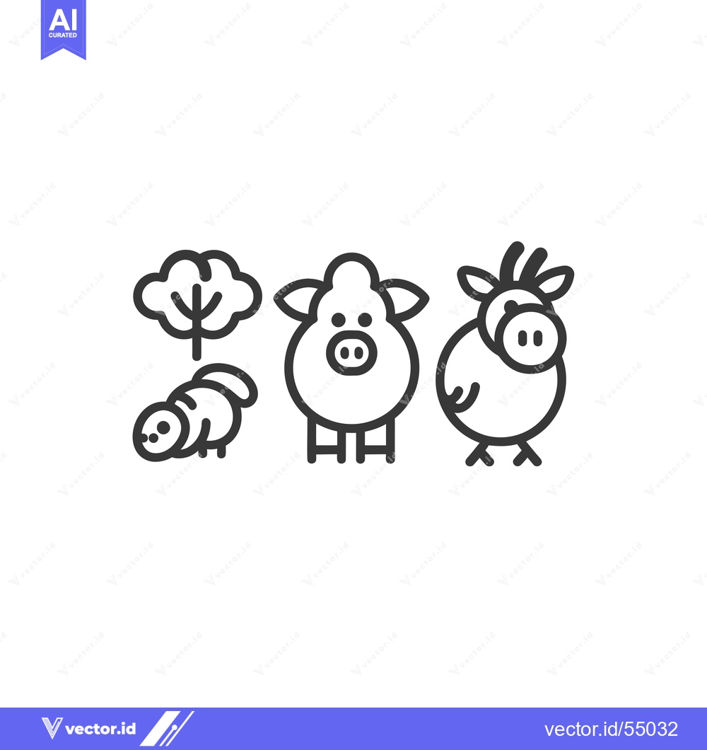 Premium Vector dari Line Art Illustration of Farm Animals and a Tree