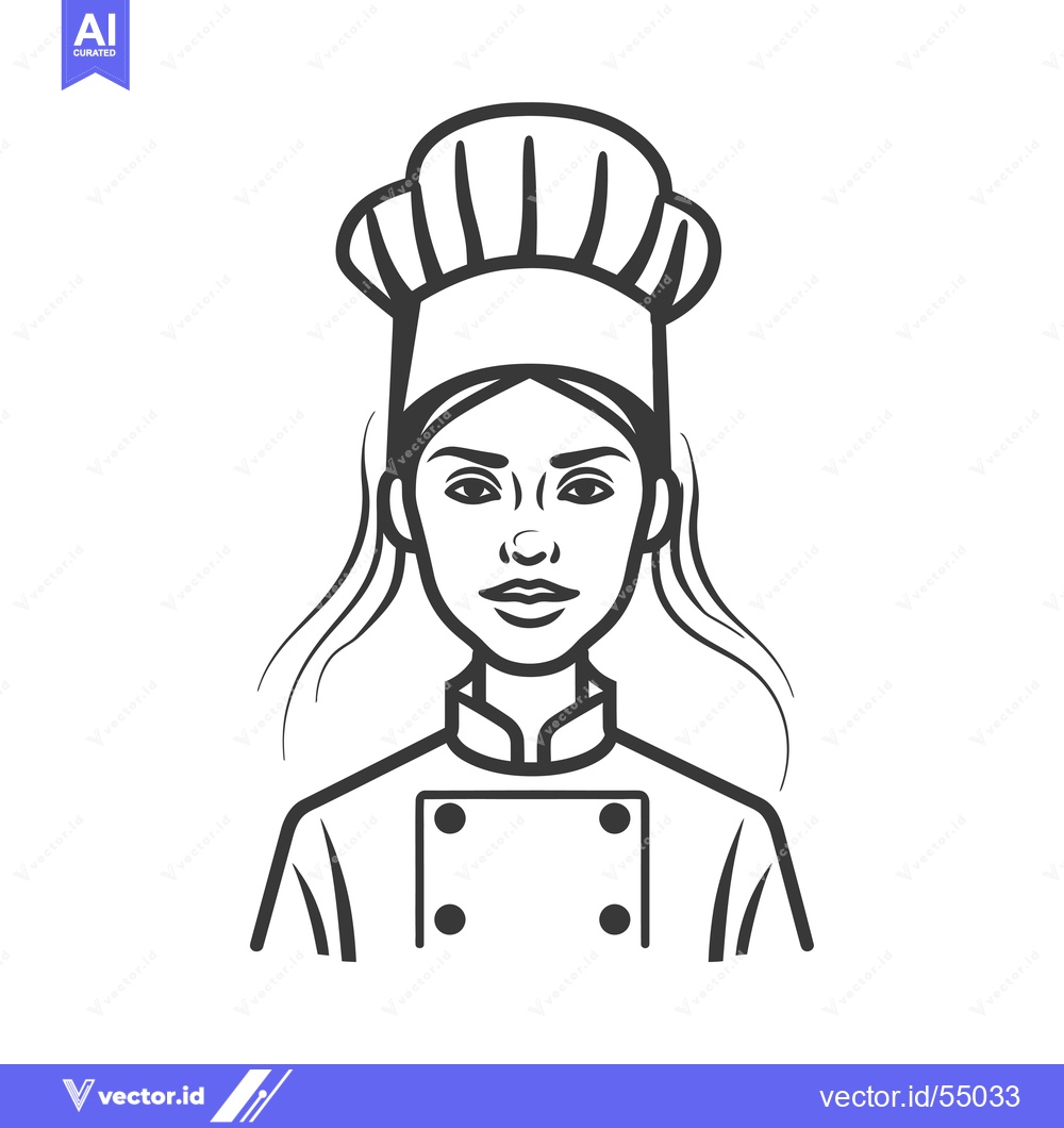 Premium Vector of Line Art Illustration of Female Chef Wearing a Hat