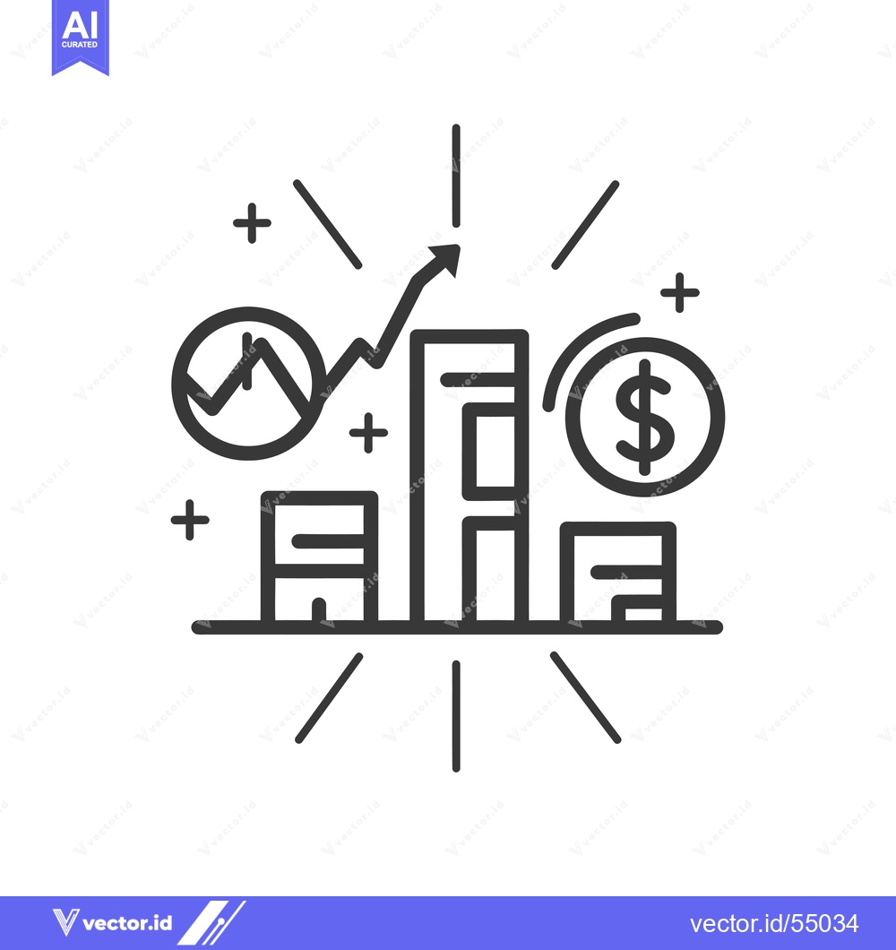 Premium Vector of Line art illustration of financial growth with bars, a line graph, a d