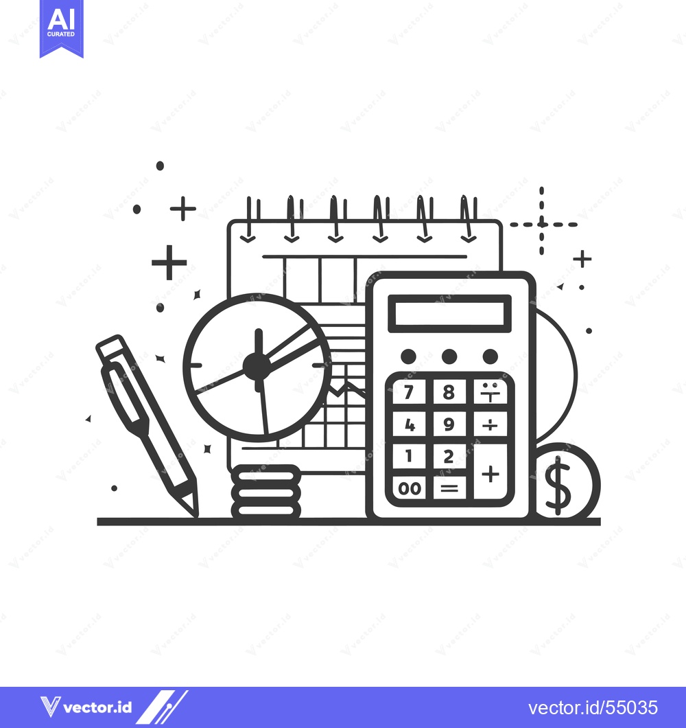 Premium Vector of Line Art Illustration of Financial Planning Elements