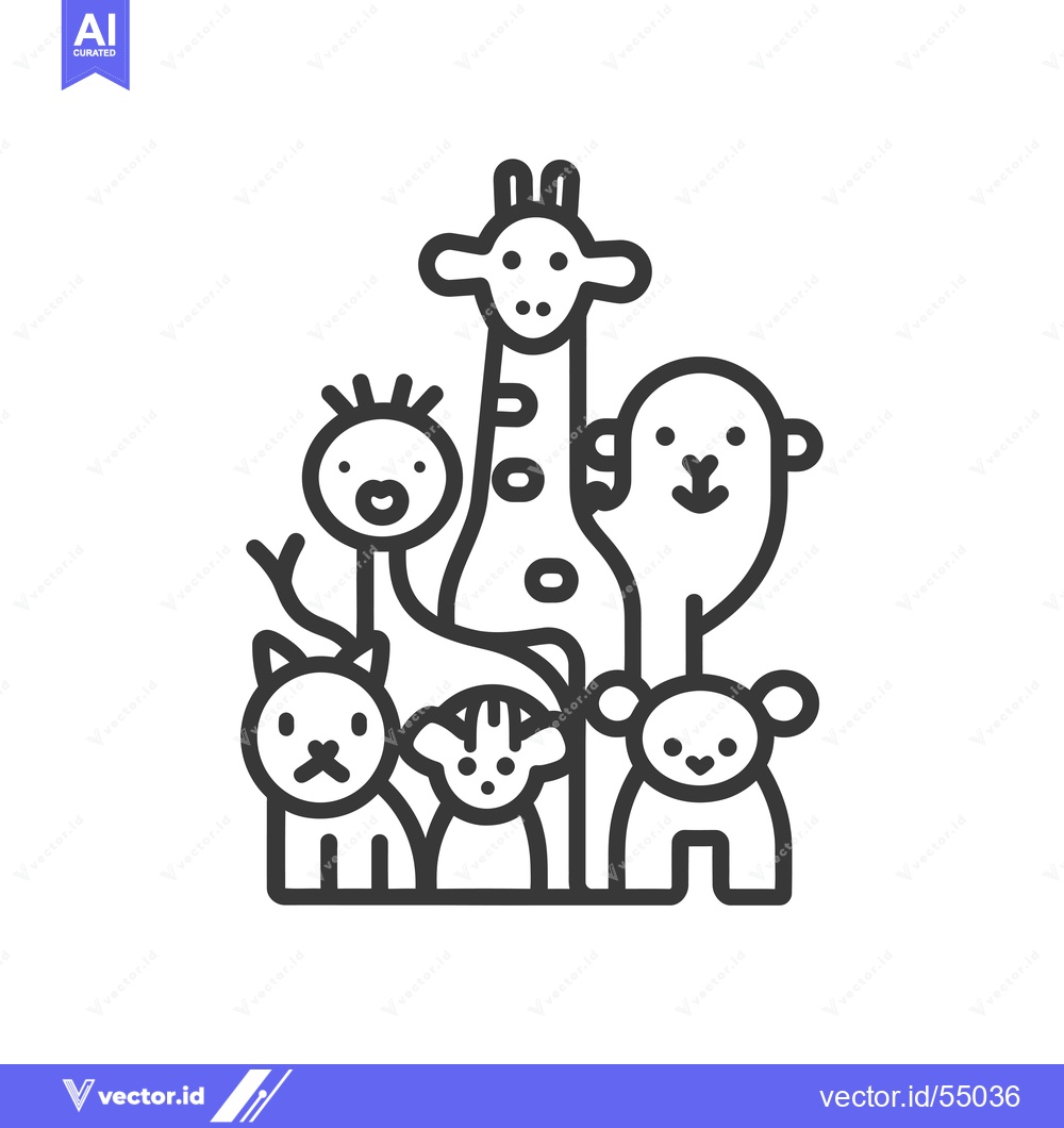Premium Vector of Line Art Illustration of Five Cartoon Animals