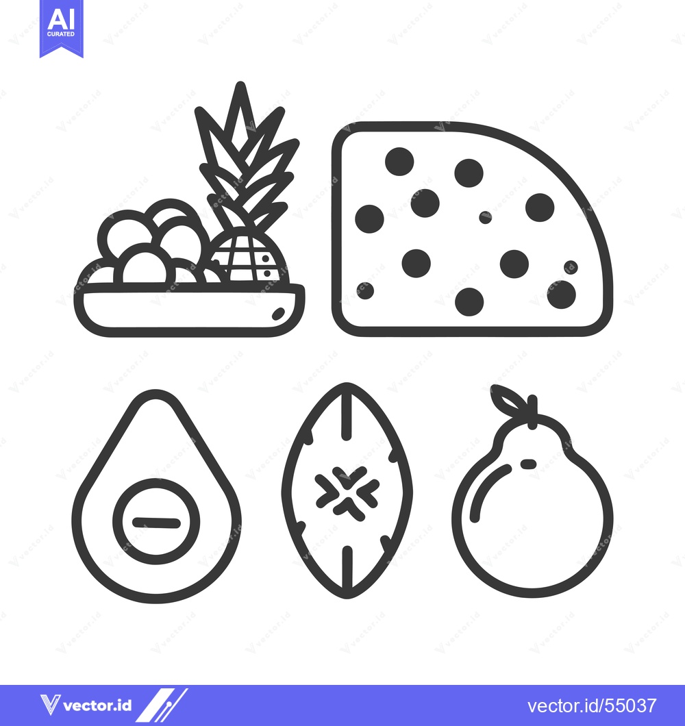 Premium Vector dari Line Art Illustration of Five Fruits and Cheese