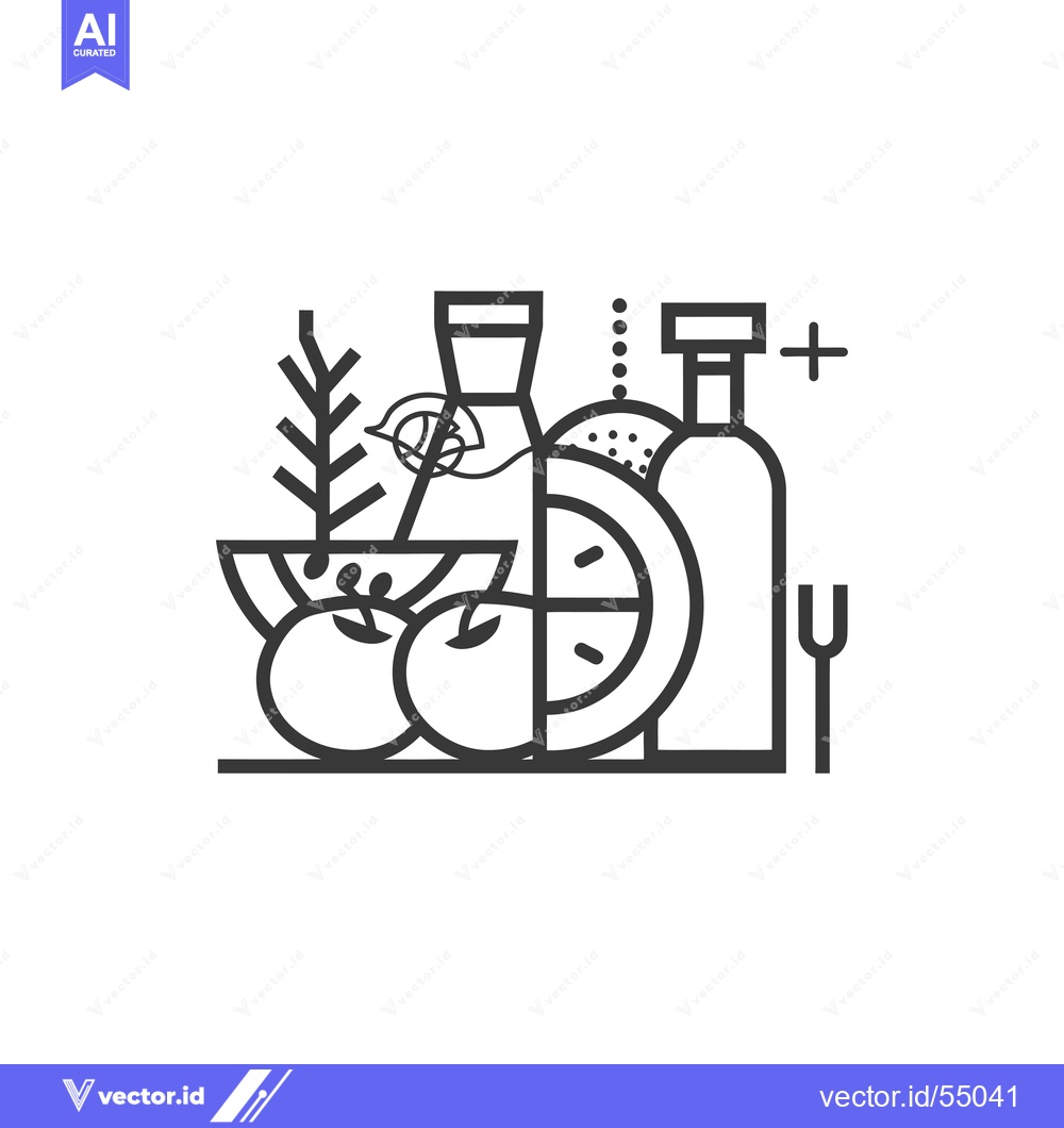 Premium Vector dari Line Art Illustration of Food Ingredients and Utensils