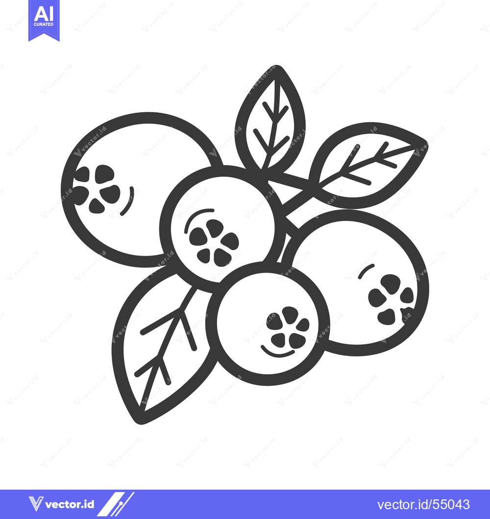 Premium Vector dari Line Art Illustration of Four Blueberries with Leaves