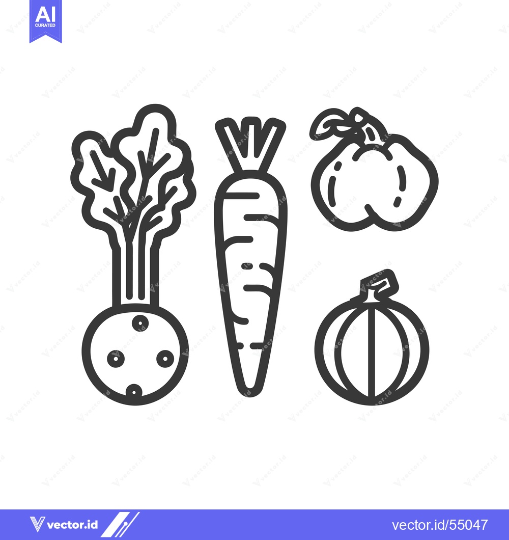 Premium Vector dari Line Art Illustration of Four Vegetables