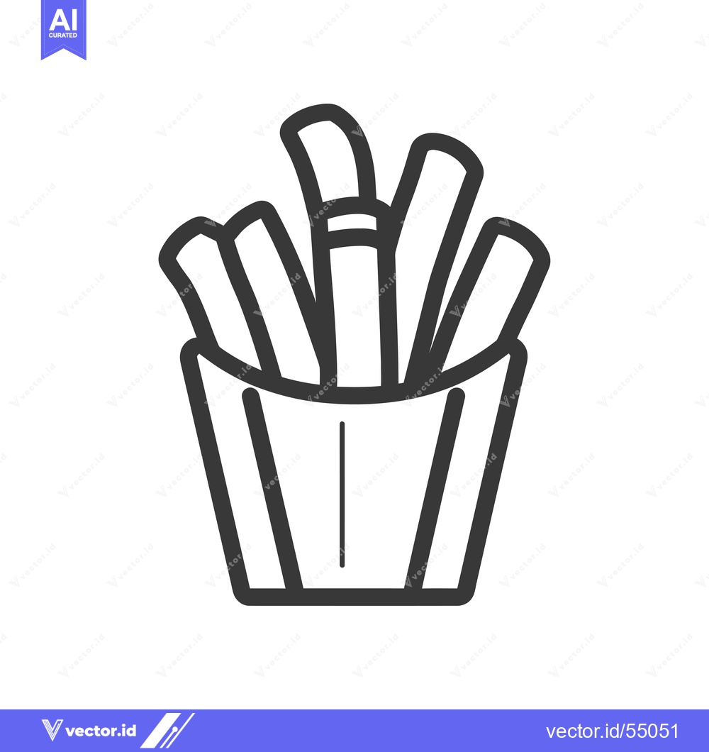 Premium Vector of Line Art Illustration of French Fries in a Paper Container