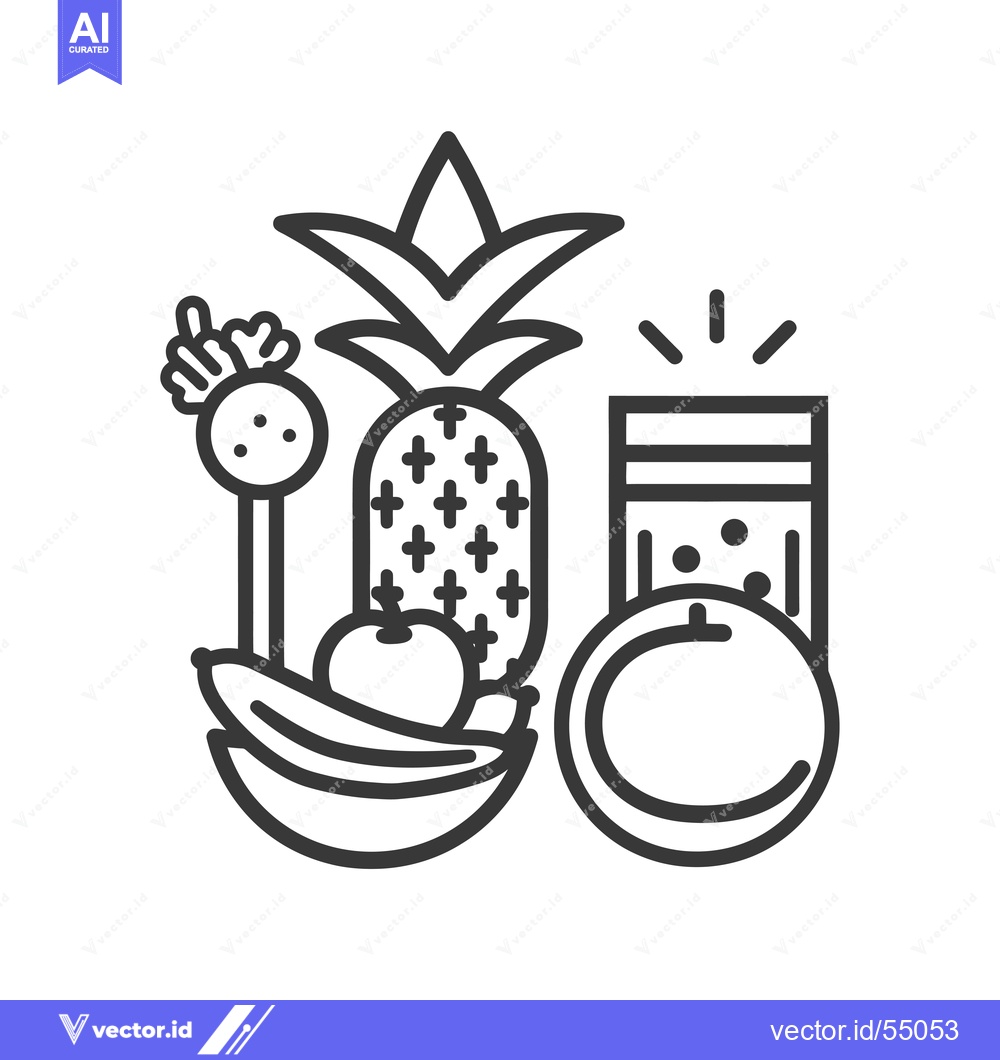 Premium Vector dari Line Art Illustration of Fresh Fruits and a Glass of Juice