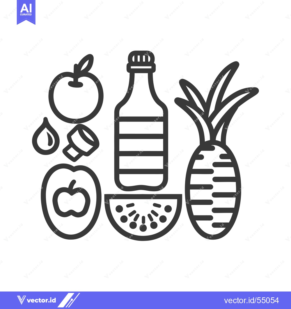 Premium Vector dari Line Art Illustration of Fruit, a Bottle, and a Watermelon Slice