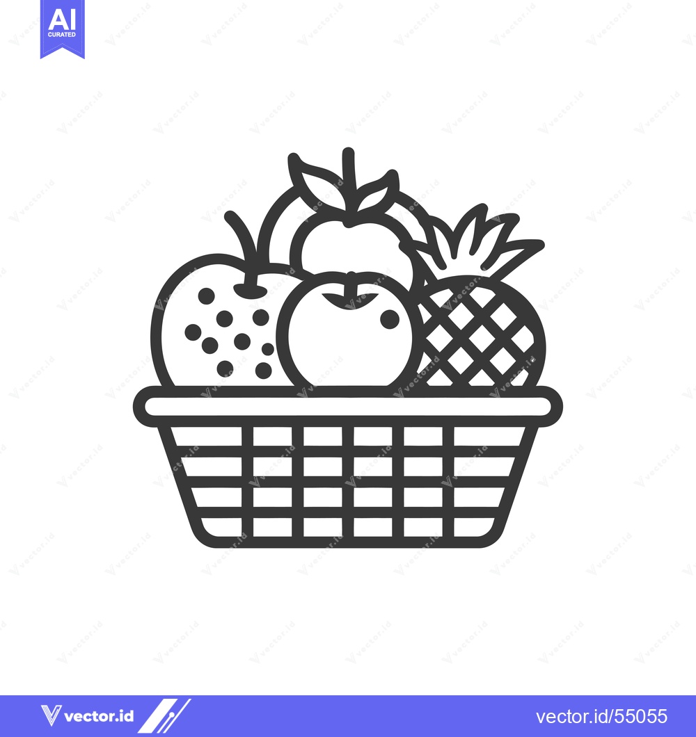 Premium Vector dari Line Art Illustration of Fruit Basket with Apples, Orange, and Pineapp