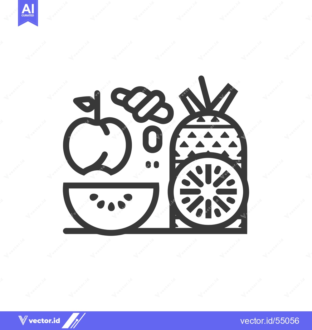 Premium Vector dari Line Art Illustration of Fruits and a Croissant