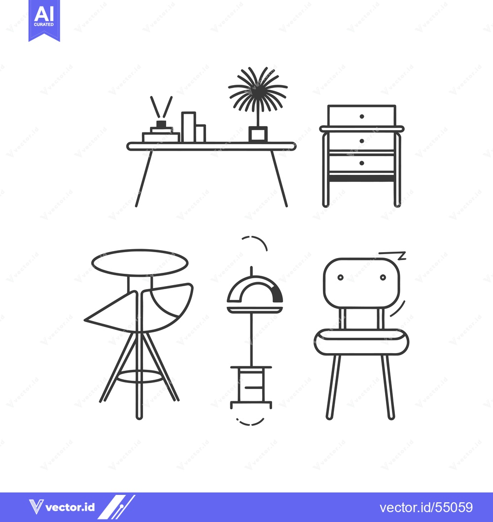 Premium Vector dari Line art illustration of furniture set for modern home decor