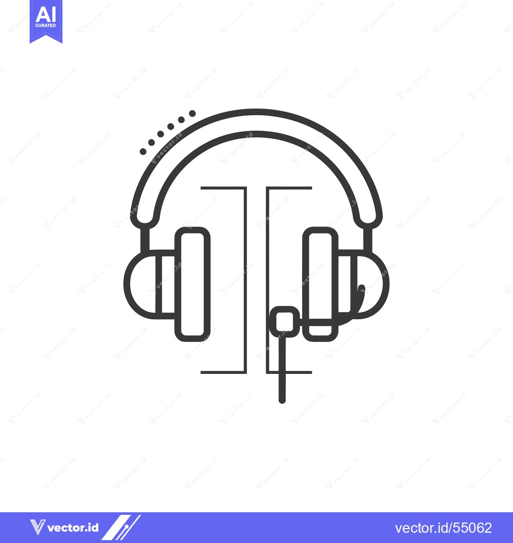 Premium Vector of Line art illustration of headphones with a vertical line passing throu