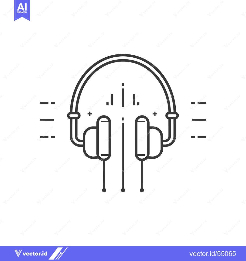 Premium Vector dari Line Art Illustration of Headphones with Sound Waves