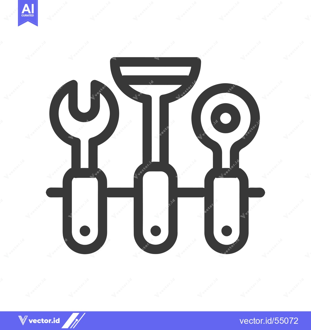 Premium Vector of Line Art Illustration of Kitchen Utensils and a Wrench on a Wall Rack