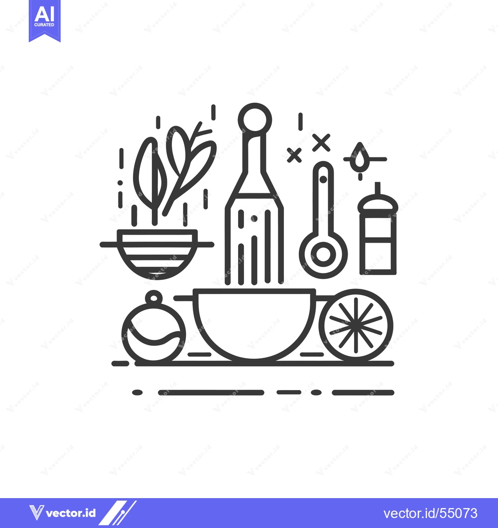 Premium Vector of Line Art Illustration of Kitchen Utensils and Ingredients