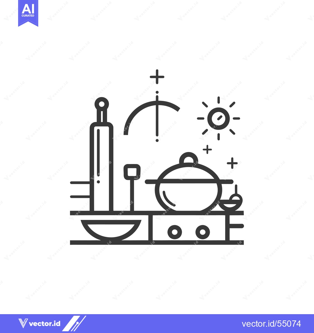 Premium Vector dari Line Art Illustration of Kitchen Utensils and Stovetop