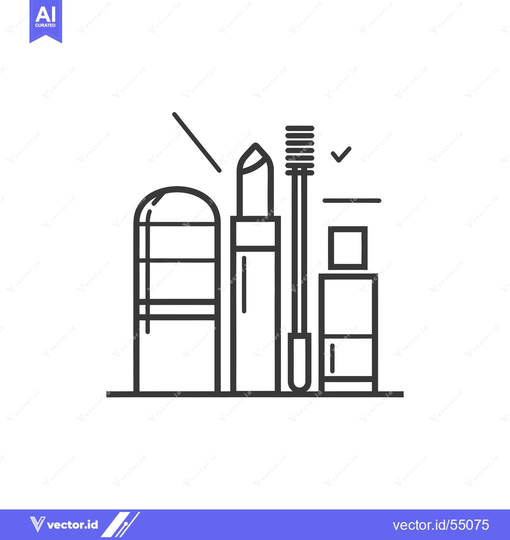 Premium Vector dari Line art illustration of lipstick, mascara, and foundation