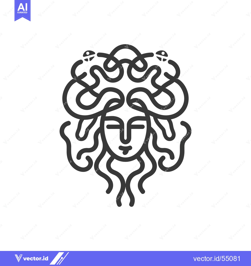 Premium Vector of Line Art Illustration of Medusa, a Gorgon with Snake Hair