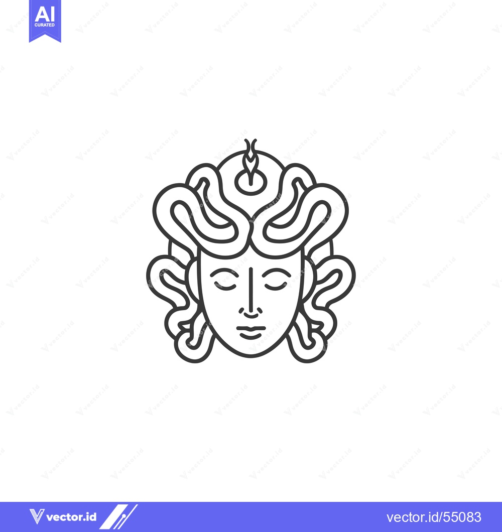 Premium Vector dari Line art illustration of Medusa with closed eyes and snakes for hair