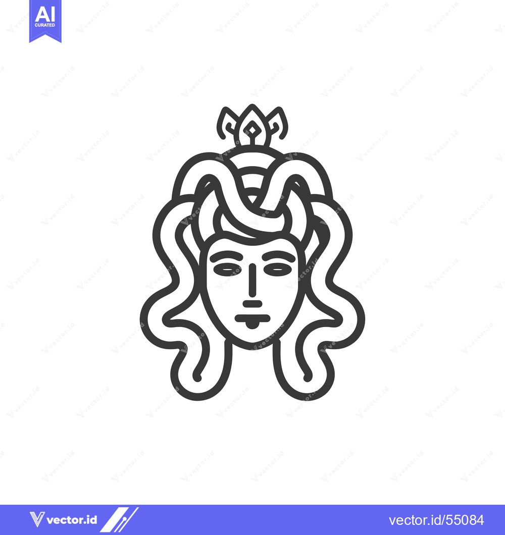 Premium Vector dari Line Art Illustration of Medusa with Snakes for Hair and a Crown