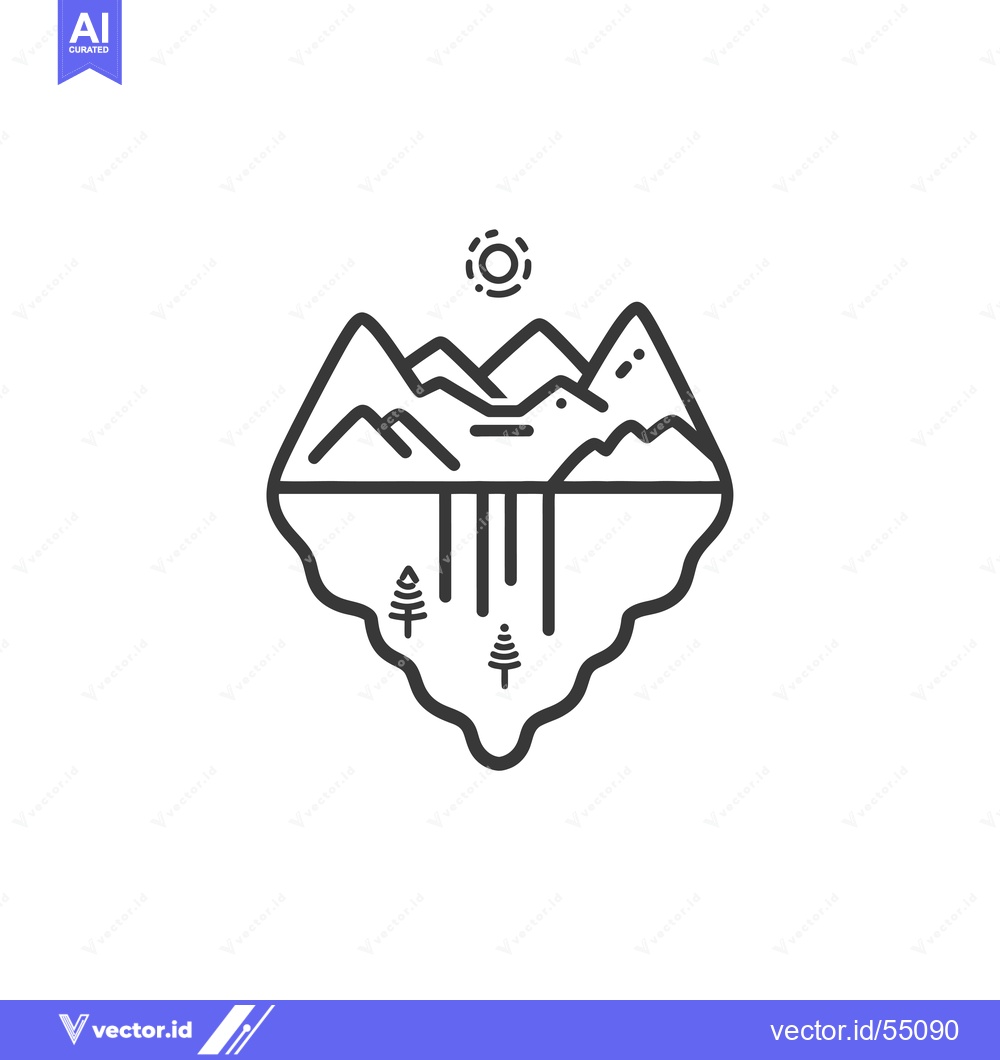 Premium Vector dari Line Art Illustration of Mountains, Sun, and Trees Reflected in Water