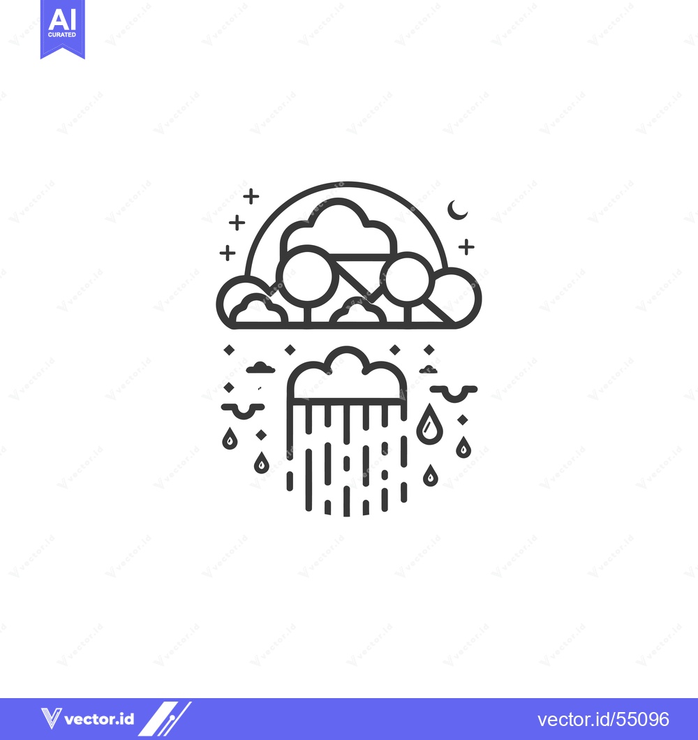 Premium Vector dari Line Art Illustration of Night Rain in a Forest
