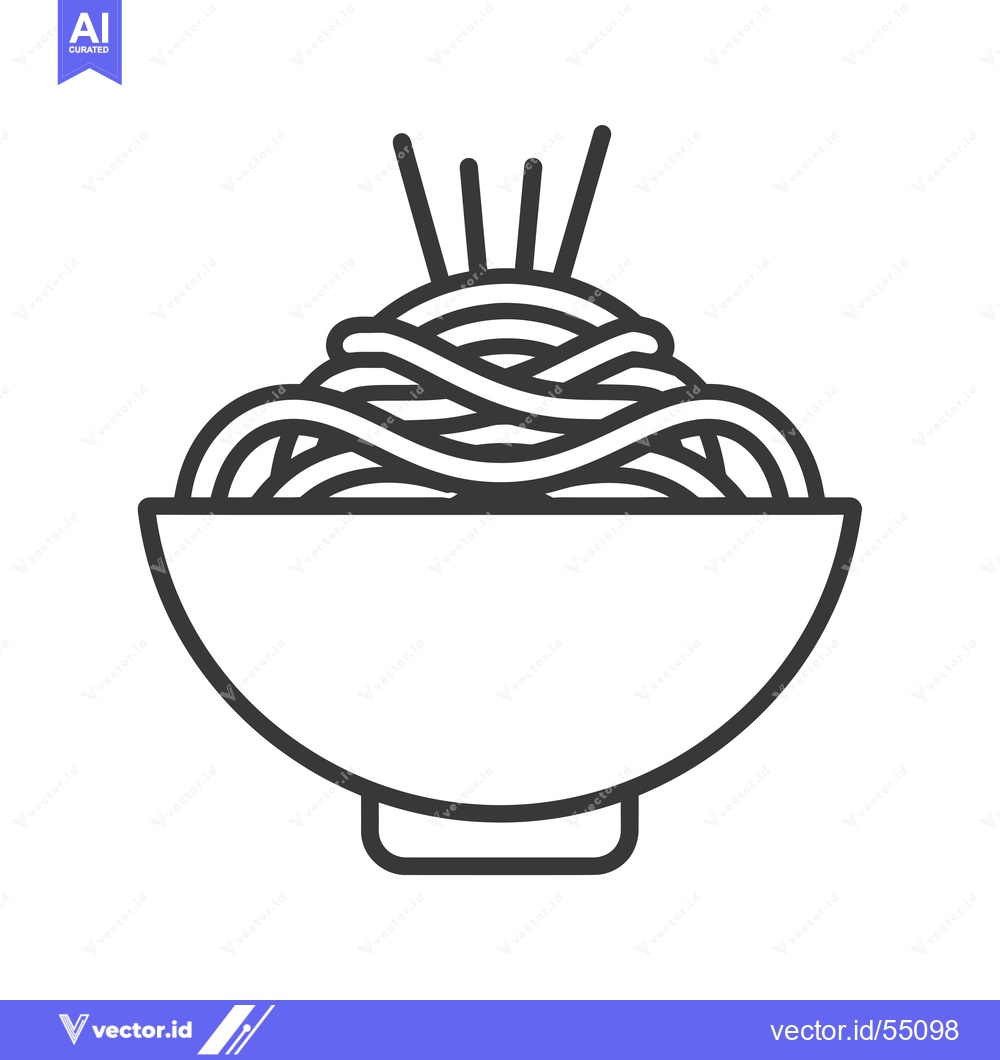 Premium Vector of Line art illustration of noodles in a bowl