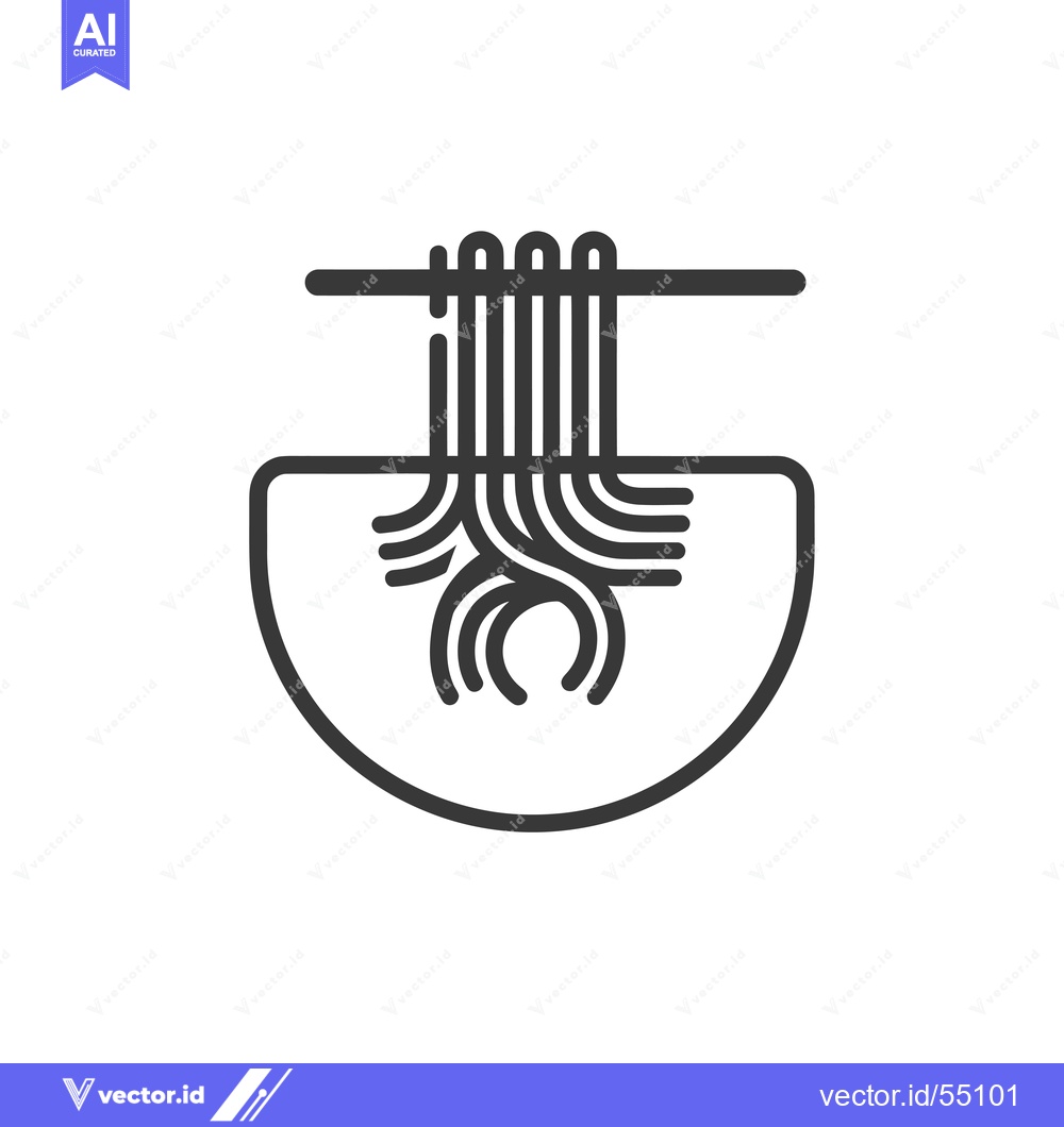 Premium Vector of Line Art Illustration of Noodles in a Bowl