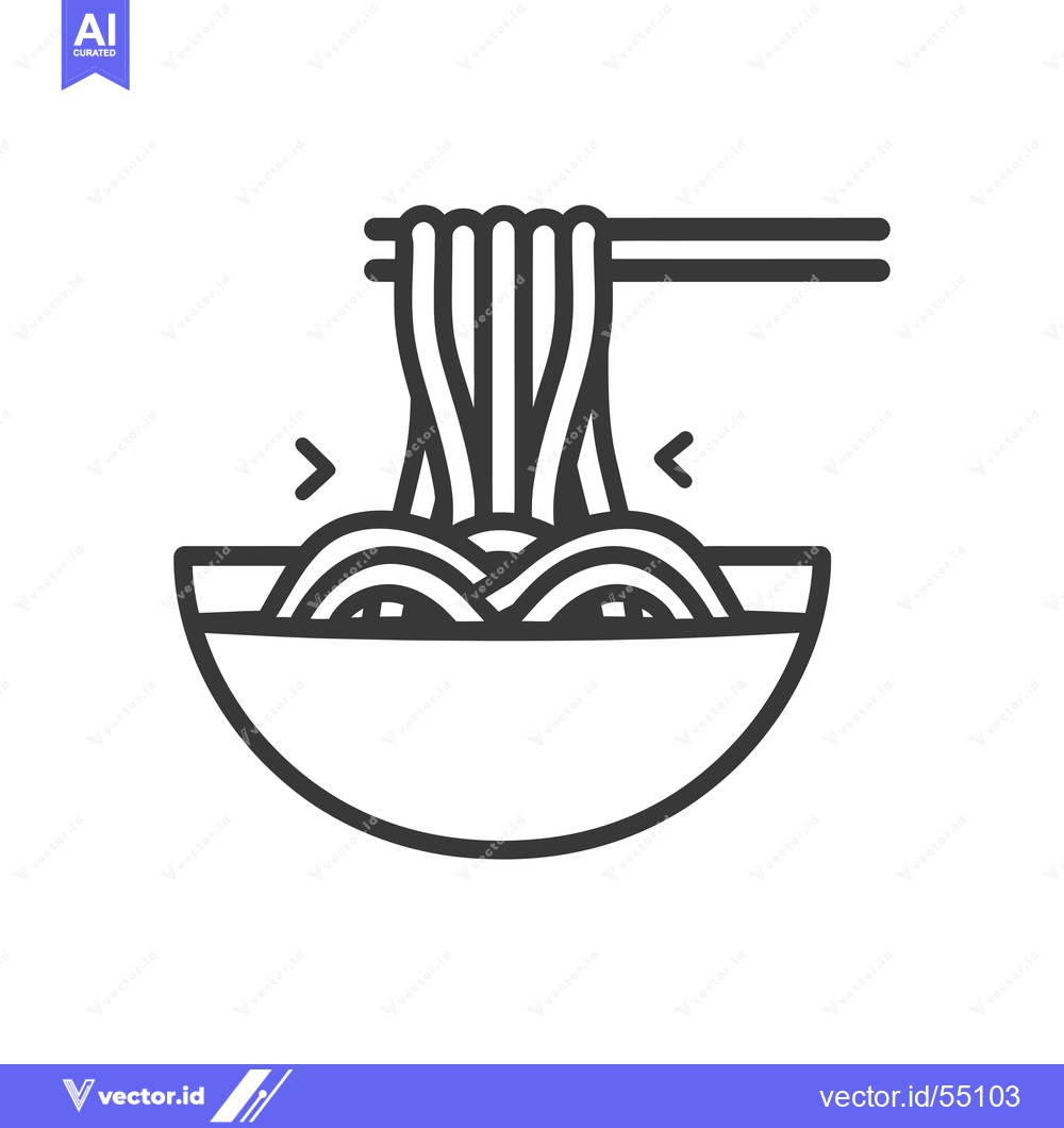 Premium Vector of Line Art Illustration of Noodles in a Bowl with Chopsticks
