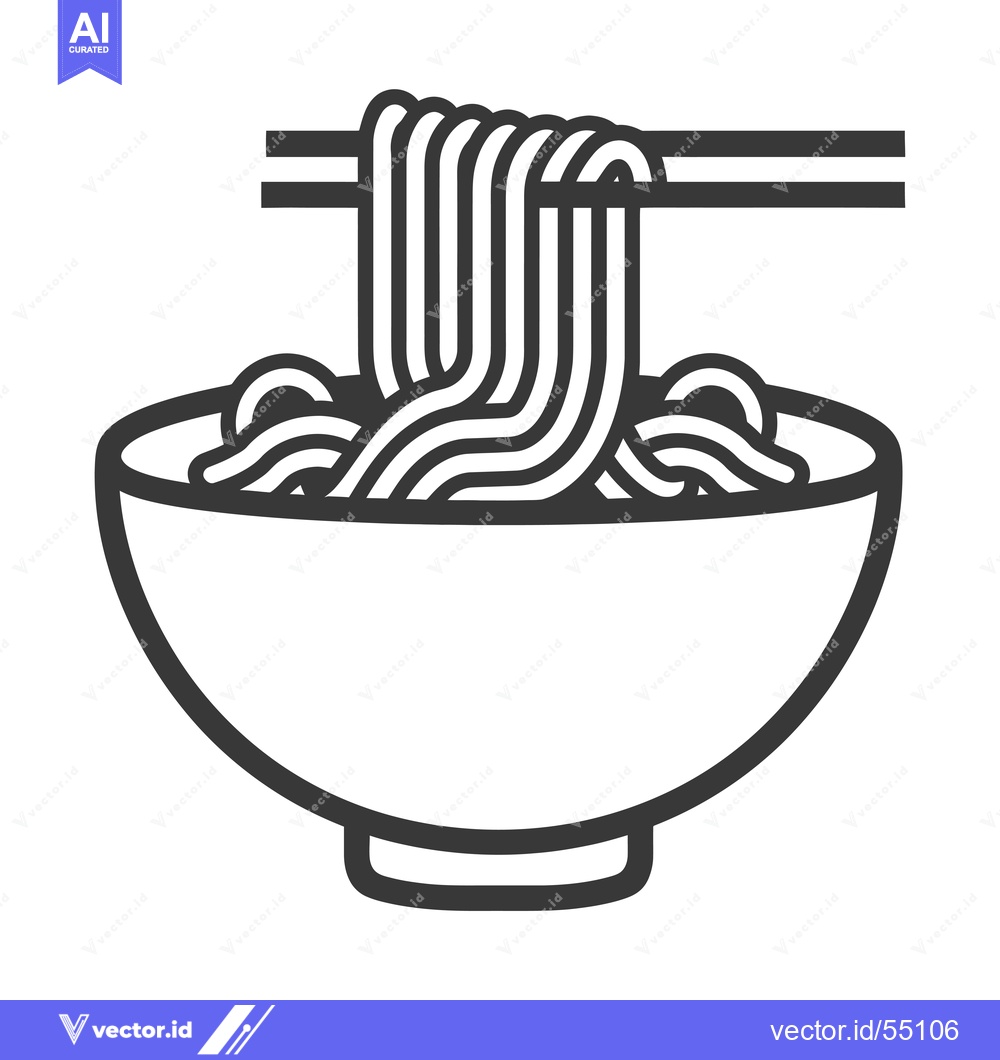 Premium Vector of Line Art Illustration of Noodles in a Bowl with Chopsticks