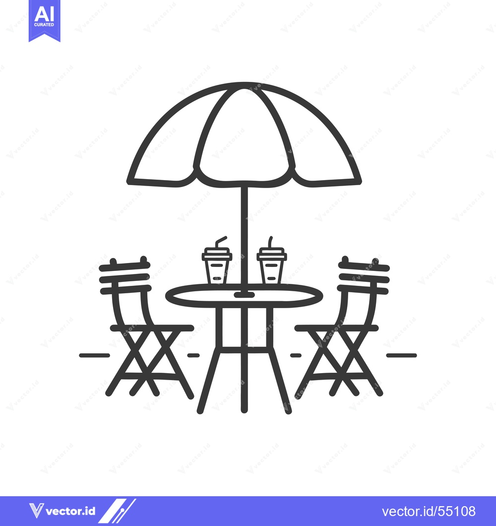 Premium Vector dari Line Art Illustration of Outdoor Seating with Umbrella