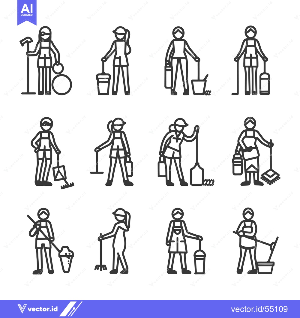 Premium Vector dari Line Art Illustration of People Cleaning and Maintaining