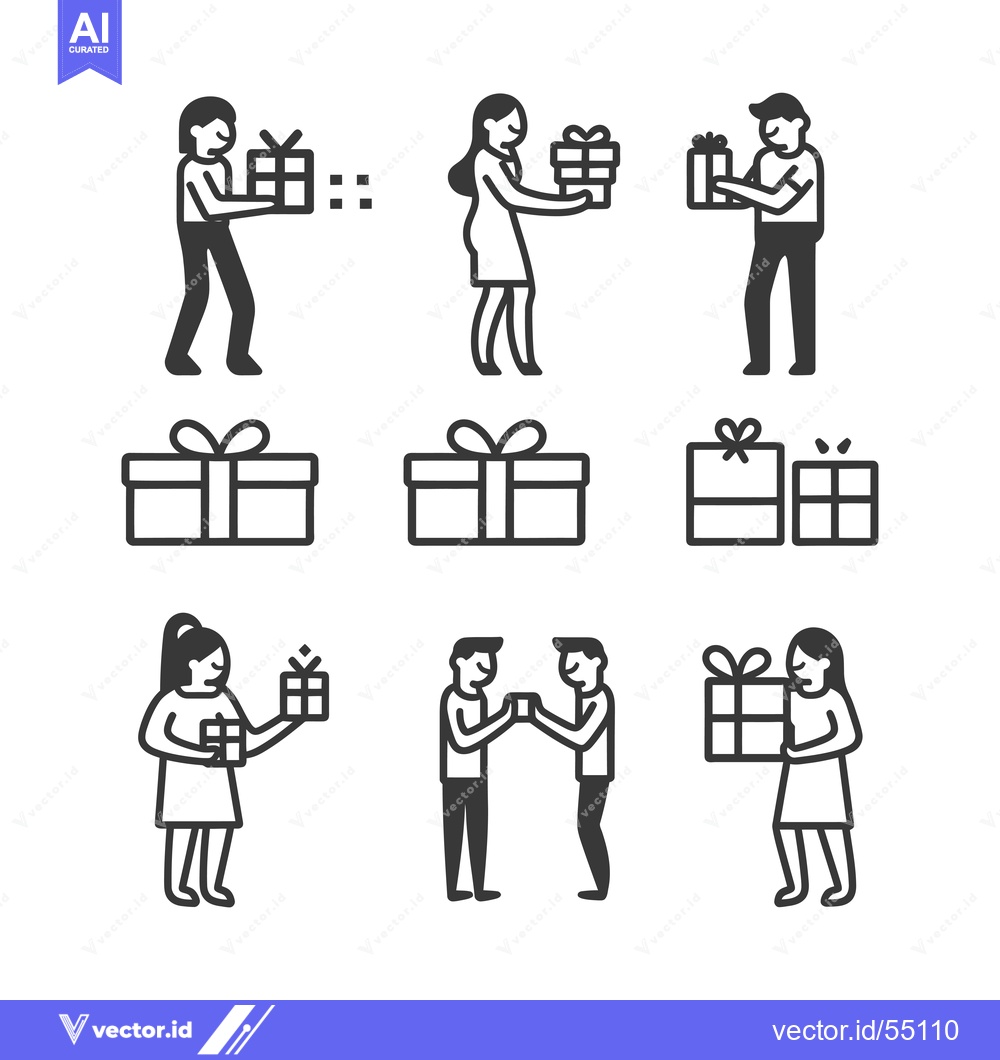 Premium Vector dari Line Art Illustration of People Giving and Receiving Gifts