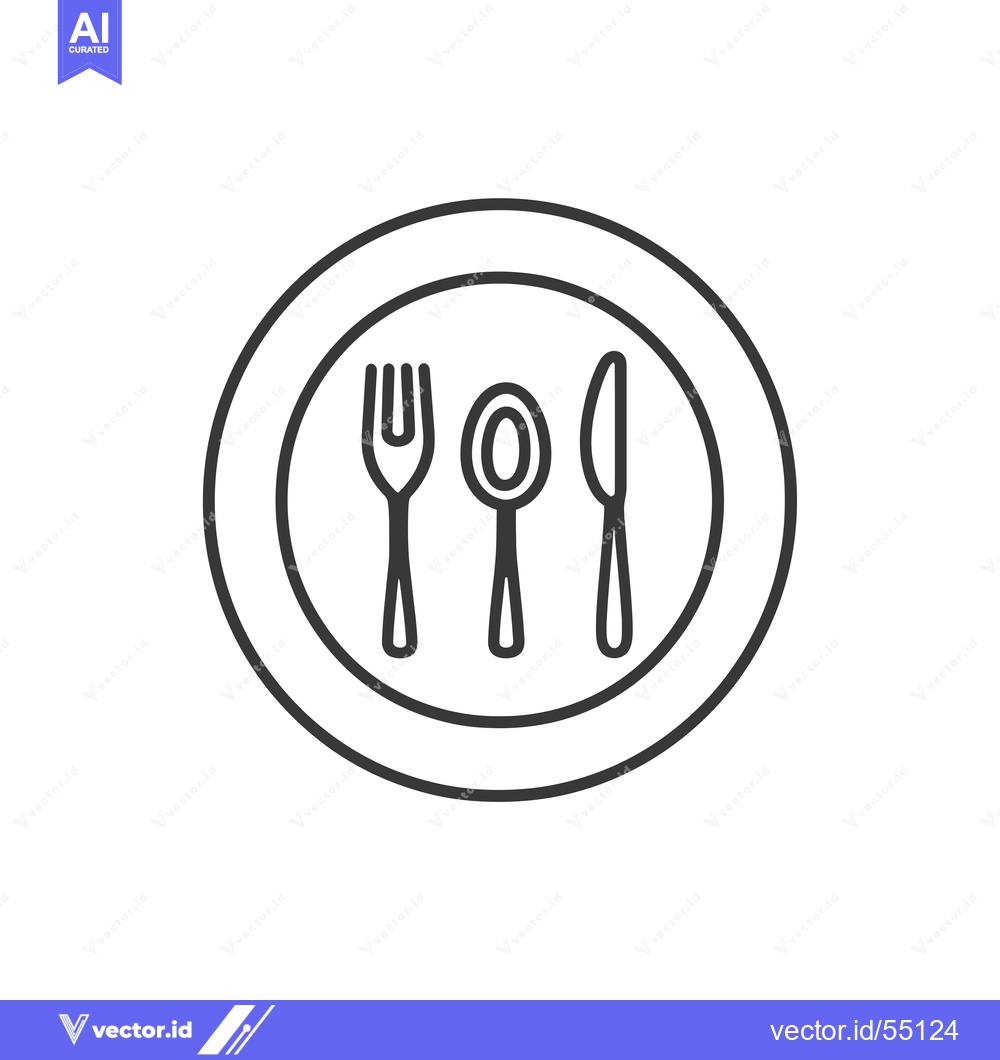 Premium Vector of Line Art Illustration of Plate with Fork, Spoon, and Knife
