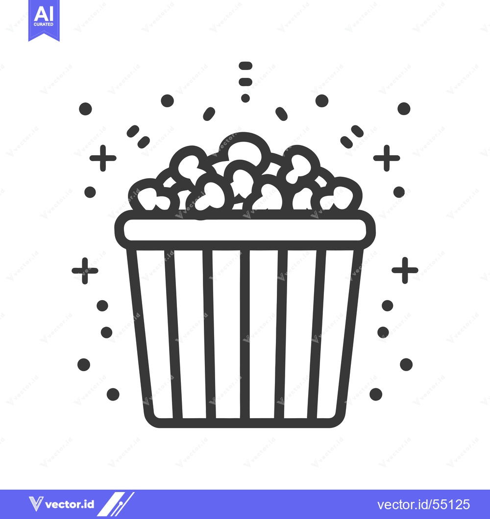 Premium Vector of Line Art Illustration of Popcorn in a Bucket